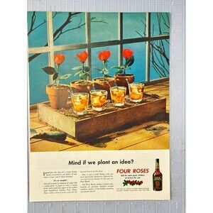 Four Roses Whiskey "Mind if we Plant an Idea?"Illustration Vintage Print Ad 1946